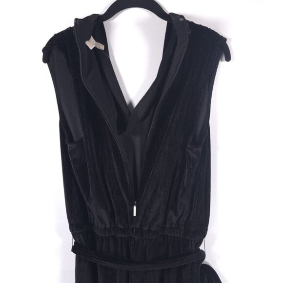 NWT MICHAEL KORS Black Silver Vneck Wide Leg Jumpsuit Tie Belt Sleeveless MEDIUM - Picture 5 of 14